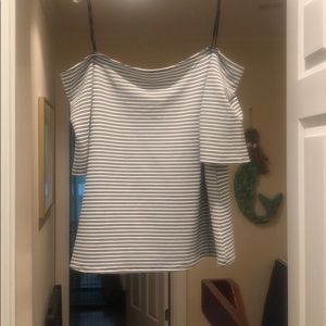 Nautical stripe off the shoulder shirt, size 18.
